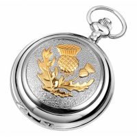 Thistle Chrome/Pewter/Gold Mechanical Double Hunter Pocket Watch