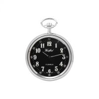 Chrome Plated 17 Jewel Mechanical Open Face Black Dial Pocket Watch