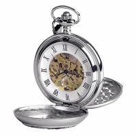 Father Of Groom Chrome/Pewter Mechanical Double Hunter Pocket Watch