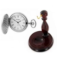 Full Hunter Chrome Pocket Watch With Chain & Stand