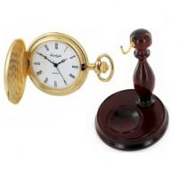 Full Hunter Polished Gold Plated Stainless Steel Pocket Watch With Chain & Stand
