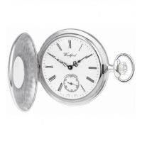 Swiss Sterling Silver 17 Jewel Half Hunter Mechanical Pocket Watch With Albert Chain