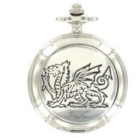 Welsh Dragon Chrome/Pewter Quartz Full Hunter Pocket Watch