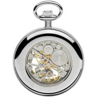 Chrome Plated Mechanical Open Face Pocket Watch with Clear White Dial