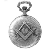 Full Hunter Silver Plated Antique Masonic Quartz Pocket Watch With T-Bar Chain
