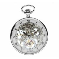 Chrome Plated Open Face 17 Jewel Skeleton Pocket Watch