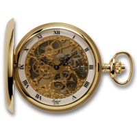 Gold Plated 17 Jewel Mechanical Skeleton Double Hunter Polished Pocket Watch