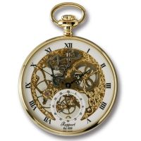 Gold Plated 17 Jewel Mechanical Open Face Grand Skeleton Pocket Watch