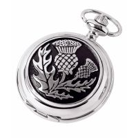 Thistle Chrome/Pewter/Black Mechanical Double Hunter Pocket Watch