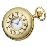 Gents Half Hunter Gold Plated Stainless Steel Pocket Watch With Chain & Stand