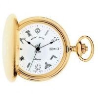 Gold Plated Masonic Engine Turned Quartz Full Hunter Pocket Watch