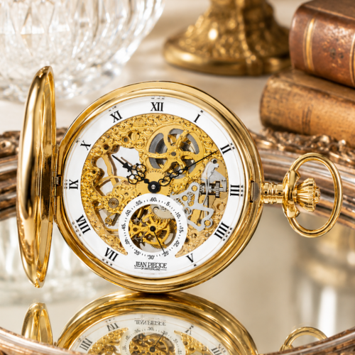 Gold Plated Double Hunter Mechanical Pocket Watch with Chain
