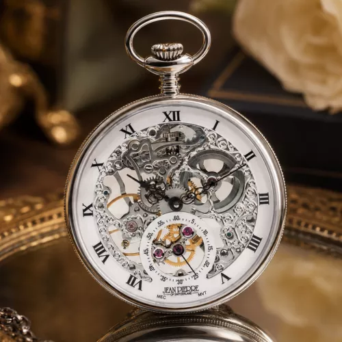 Chrome Plated Open Face Skeleton Dial Mechanical Pocket Watch with Chain (48mm) (G252CM)