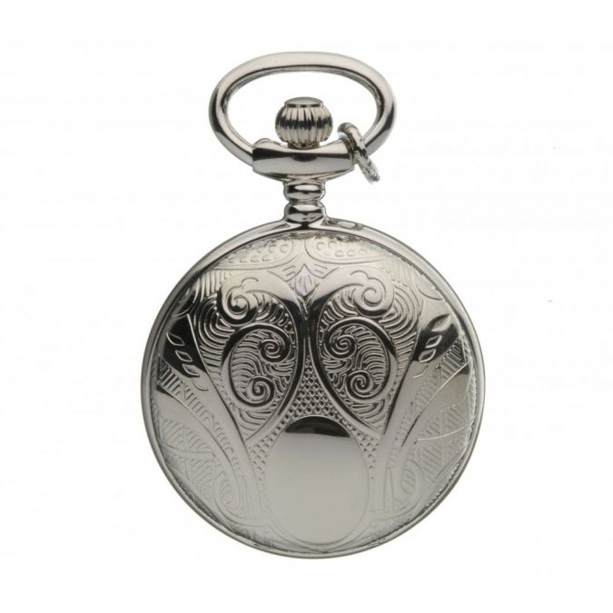 Silver Plated Full Hunter Pendant Necklace Watch