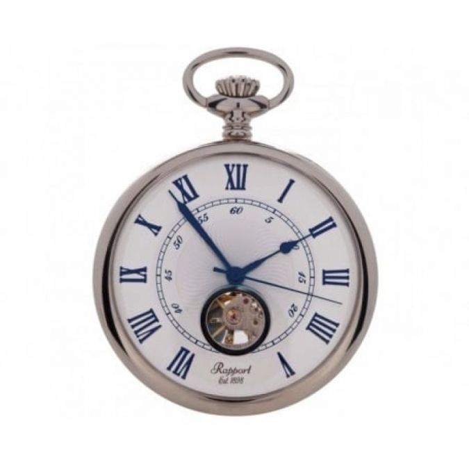Open Face Mechanical Pocket Watch With Matching Chain