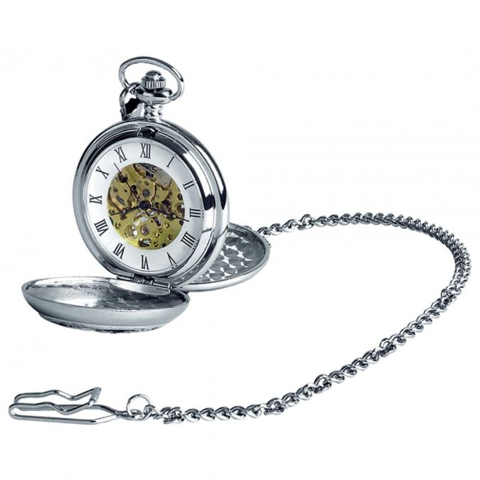 21 Chrome/Pewter Mechanical Double Hunter Two-Tone Pocket Watch