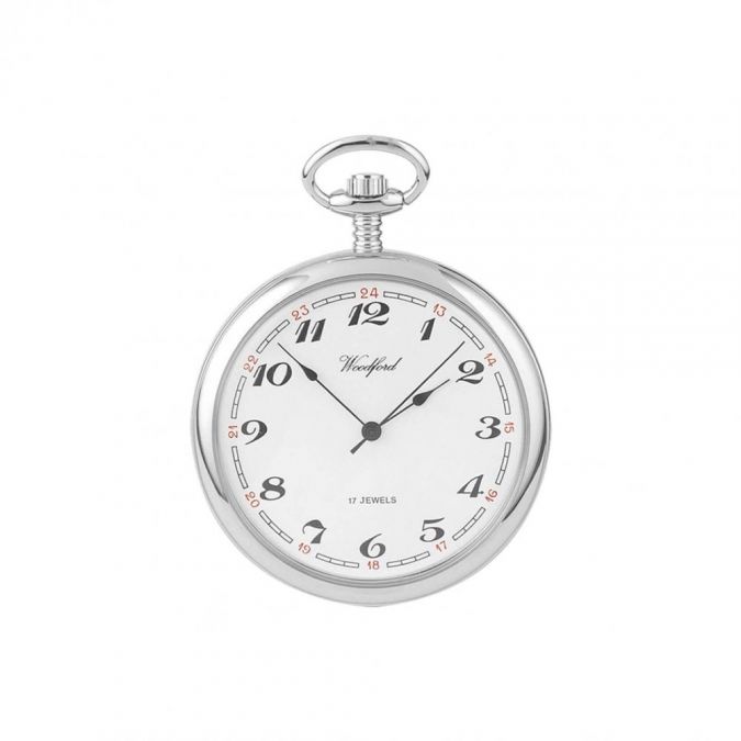 Chrome Plated White Analog 17 Jewel Mechanical Open Face Pocket Watch