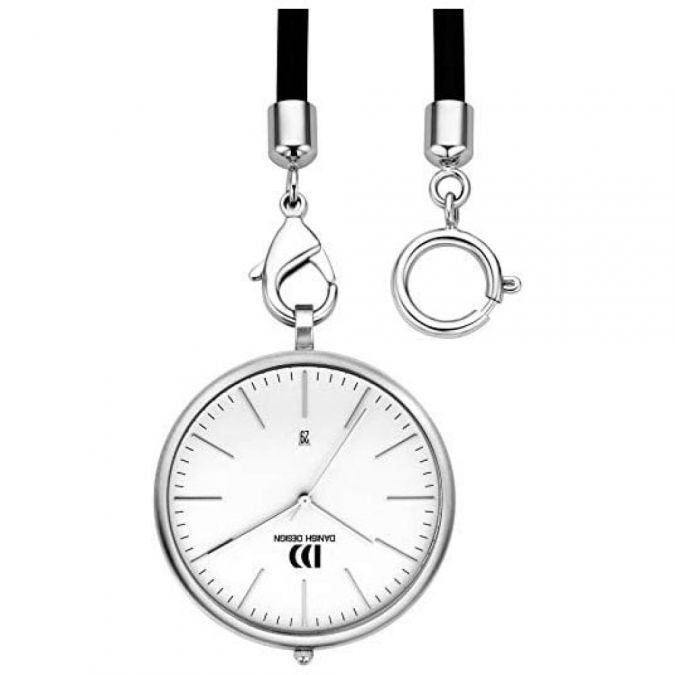 Chrome White Open Face Pocket Watch With Rubber Strap