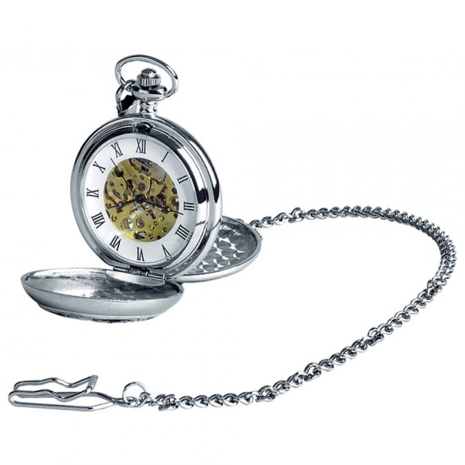 Chrome Double Hunter Stag Mechanical Pocket Watch