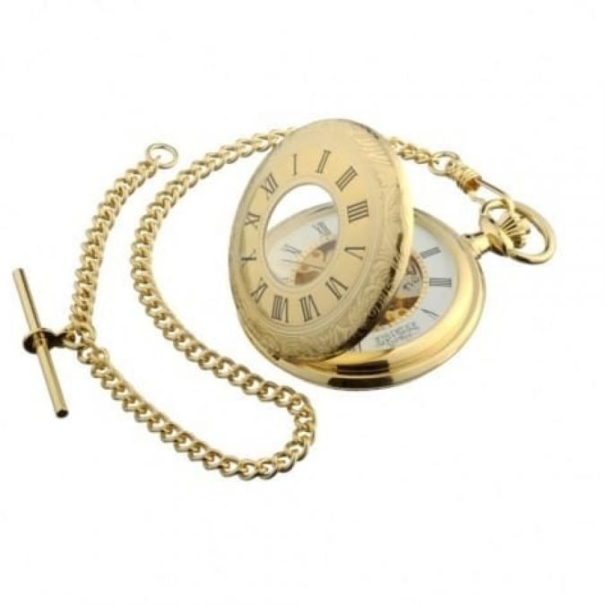 Half Hunter Gold Plated Mechanical Pocket Watch Structure Visible
