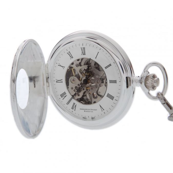 The Savoy - Sterling Silver Half Hunter Patterned Pocket Watch