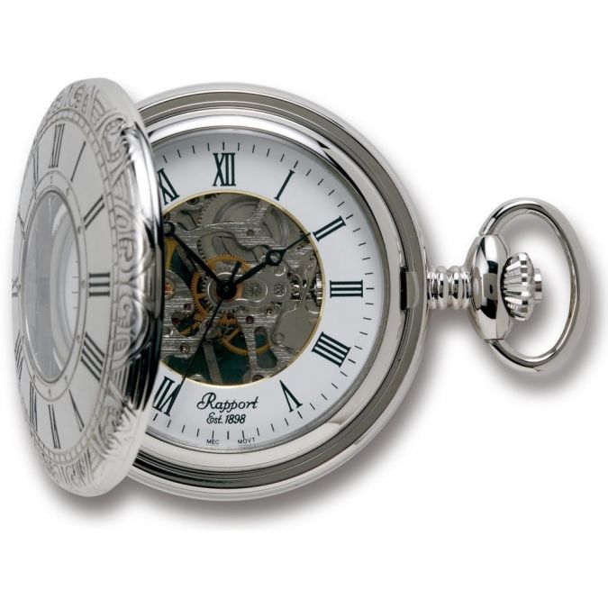 Silver Tone 17 Jewel Mechanical Half Hunter Pocket Watch