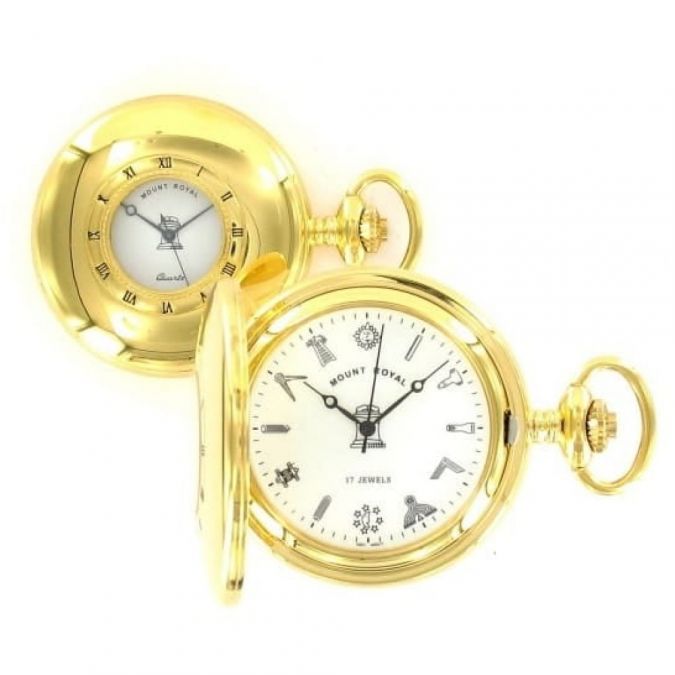 Gold Plated Masonic 17 Jewel Mechanical Half Hunter Pocket Watch