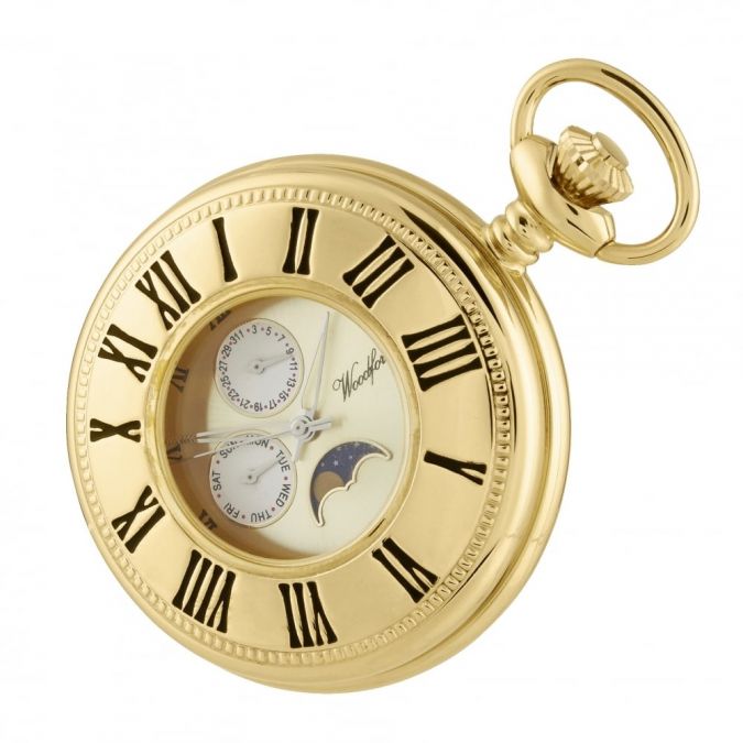 Gold Plated Half Hunter Moondial Pocket Watch