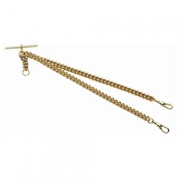Gold Plated 16 Inch Double Albert T-Bar Pocket Watch Chain