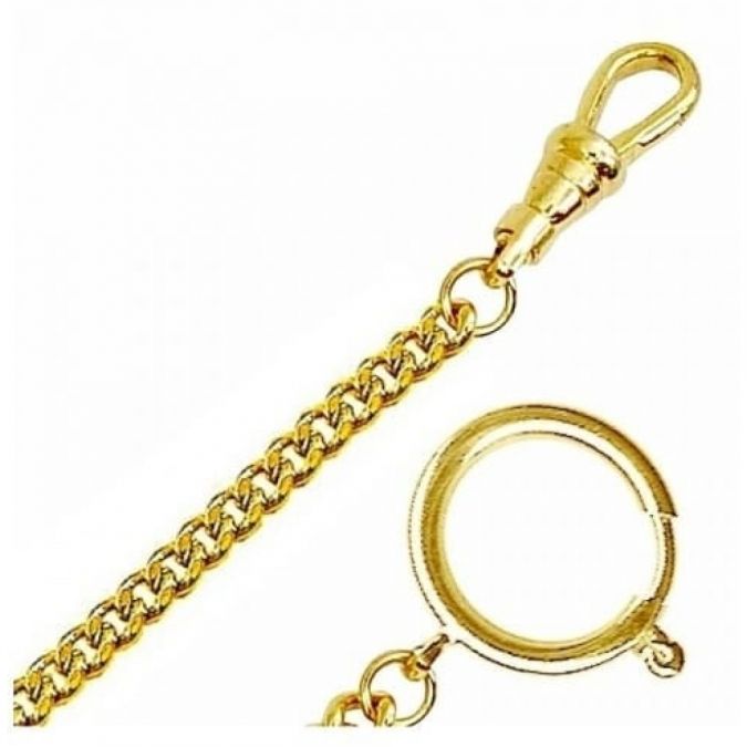 Gold Plated 12 Inch Bolt Ring Pocket Watch Chain