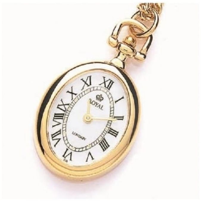 Open Face Gold Plated Quartz Oval Pendant Necklace Watch