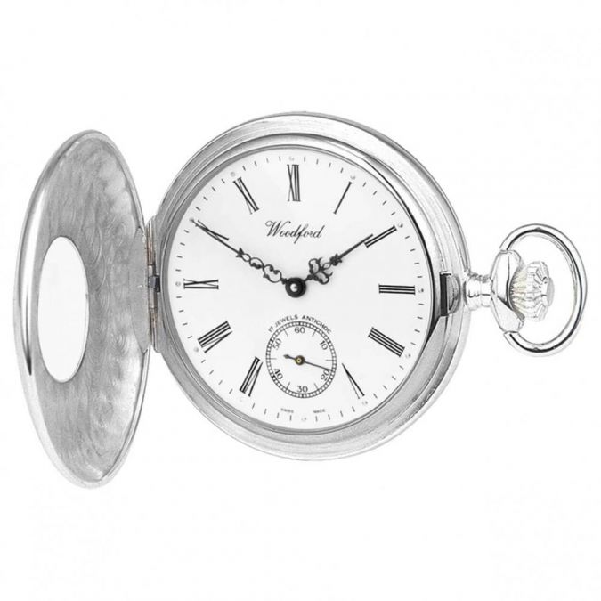 Swiss Movement Sterling Silver Half Hunter Mechanical 17 Jewel Pocket Watch