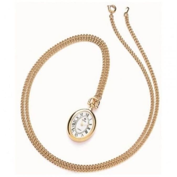 Open Face Gold Plated Quartz Oval Pendant Necklace Watch