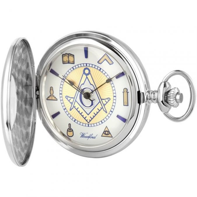 Sterling Silver Half Hunter Masonic Mechanical Pocket Watch
