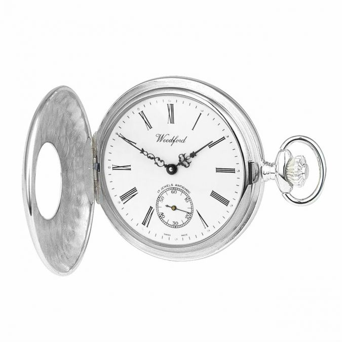 Sterling Silver 17 Jewel Half Hunter Mechanical Pocket Watch with Albert T-Bar Chain