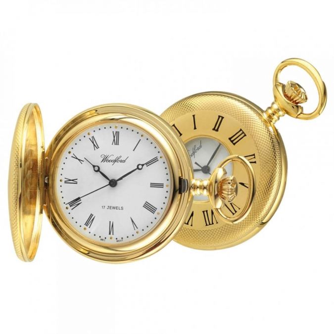 Gold Plated 17 Jewel Mechanical Half Hunter Pocket Watch