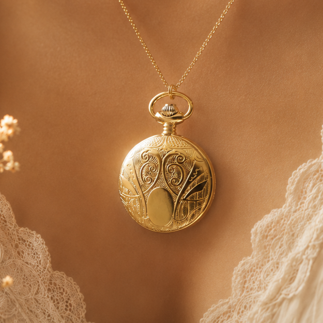 Gold Plated Full Hunter Quartz Pendant Watch