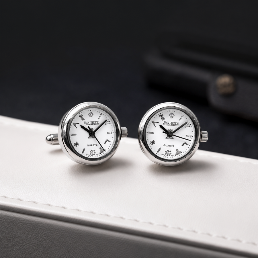 Chrome Plated White Masonic Dial Cufflinks