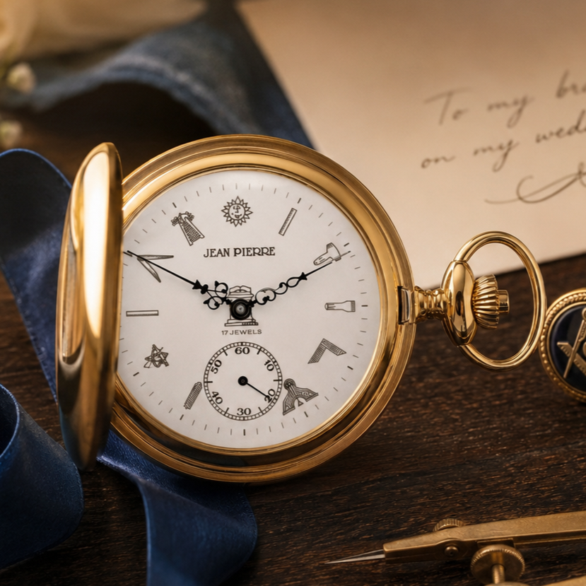 17 Jewel Masonic Gold Plated Mechanical Full Hunter Pocket Watch