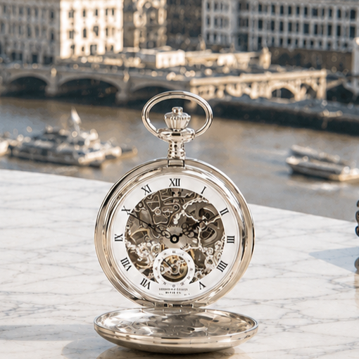 Sterling Silver Double Hunter Mechanical Pocket Watch Buckingham with Chain