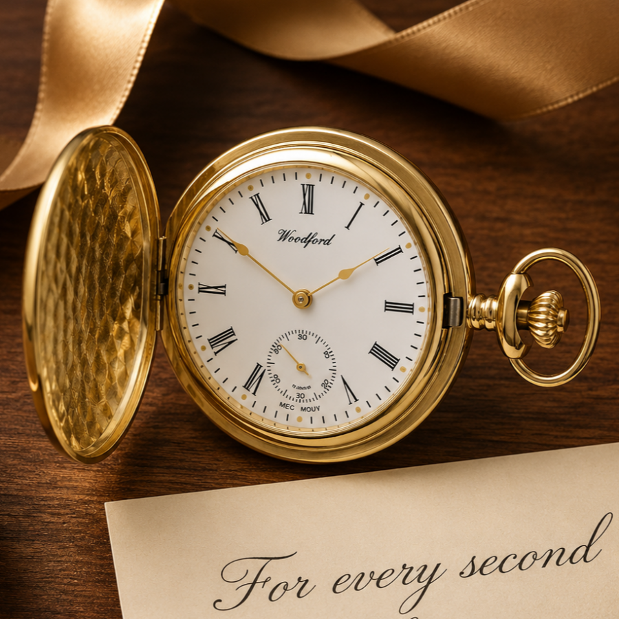 Gold Plated Full Hunter Mechanical Pocket Watch with Chain