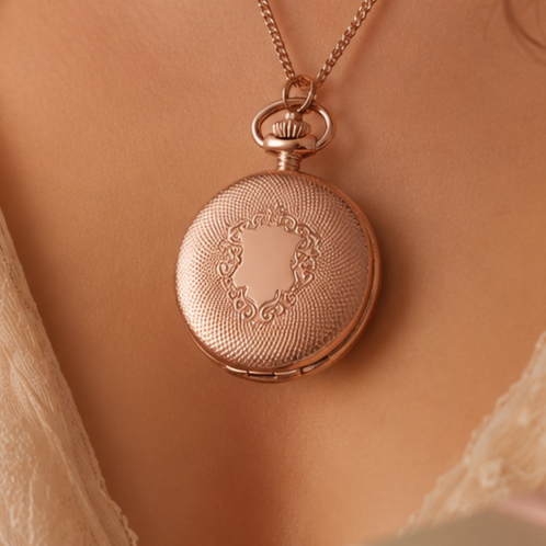 Rose Gold Plated Full Hunter Quartz Pendant Necklace Watch