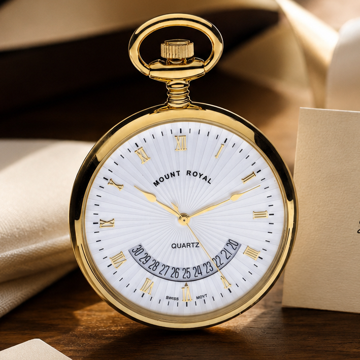 Gold Plated Quartz Open Face Pocket Watch