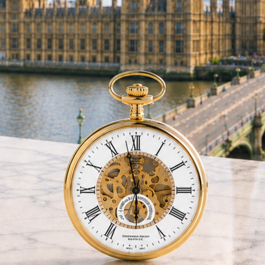 Gold Plated Open Face Skeleton Dial Mechanical Pocket Watch Eltham with Chain