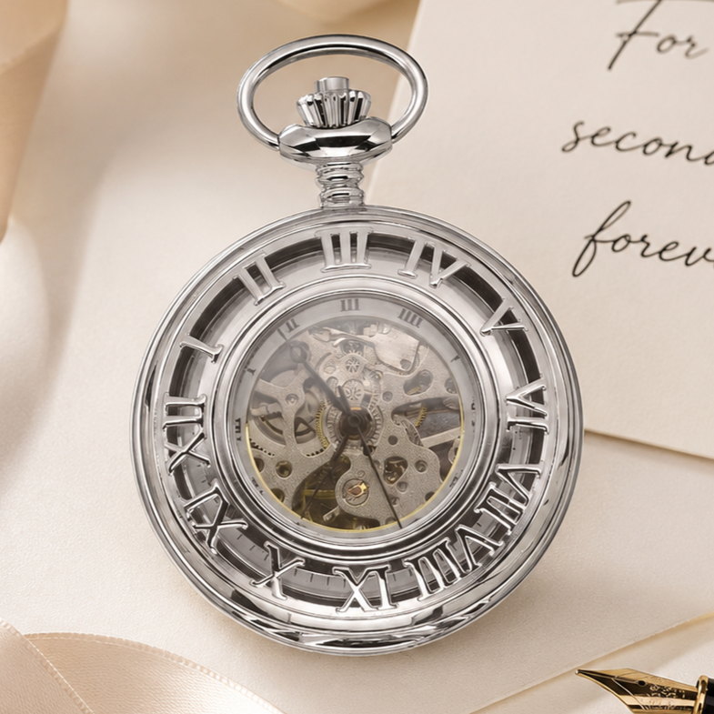 Half Hunter Chrome Plated Mechanical Pocket Watch