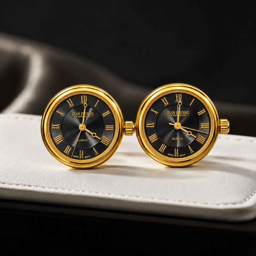 Gold Plated Black Dial Cuff Links