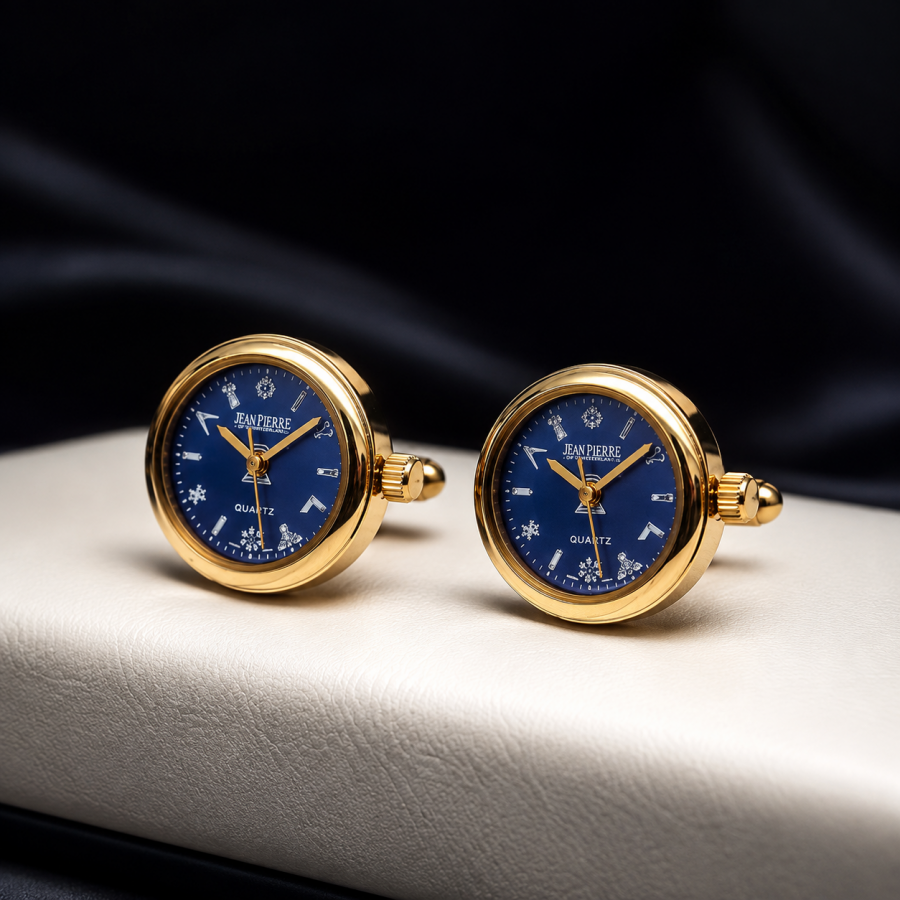 Gold Plated Blue Masonic Dial Cufflinks