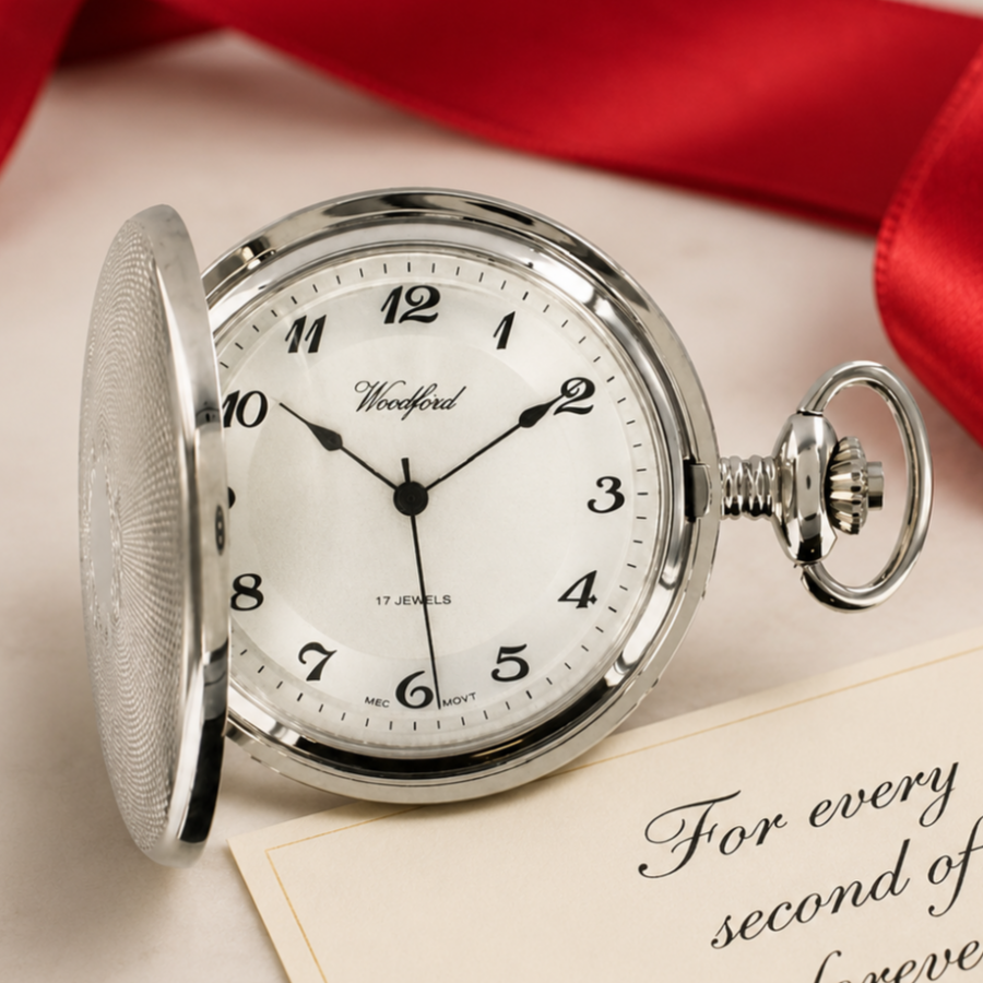 Chrome Plated Full Hunter Mechanical Pocket Watch with Chain