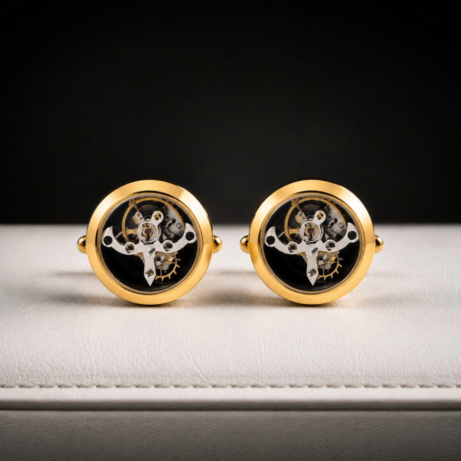 Tourbillon Style Gold Plated Cufflinks