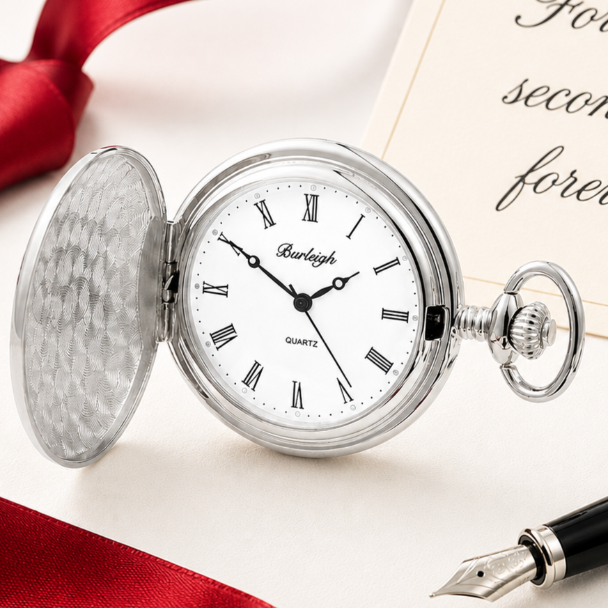 Chrome Plated Full Hunter Quartz Pocket Watch Gents